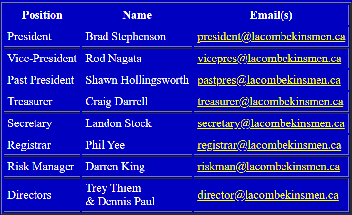 Lacombe Kinsmen Club Contact List